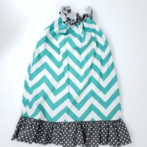LollyWolly Doodle Chevron Dress Teal, Gray Fits 6